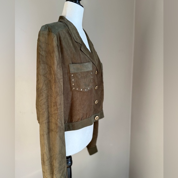 Dorothy Schoelen Platinum 80s Vintage Suede Sheer Green Tie Dye Effect -L - Picture 6 of 15